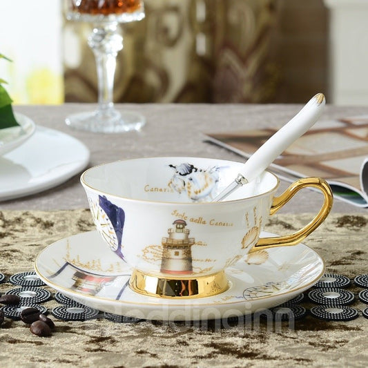 European Style Bone China Stamps Tower Coffee Mug
