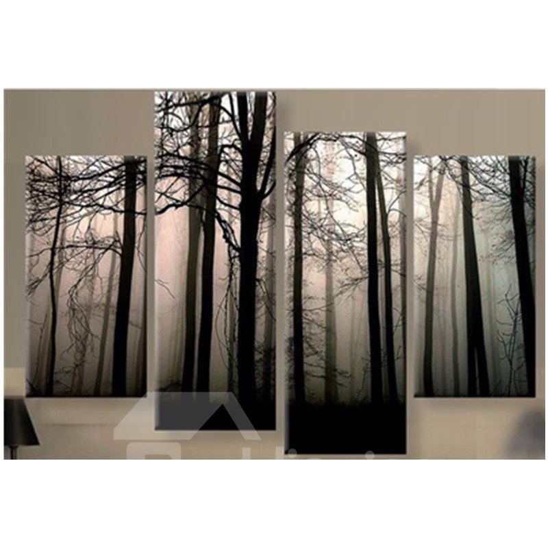 Bosque en niebla, lienzo colgante de 4 piezas, impresiones sin marco impermeables y ecológicas