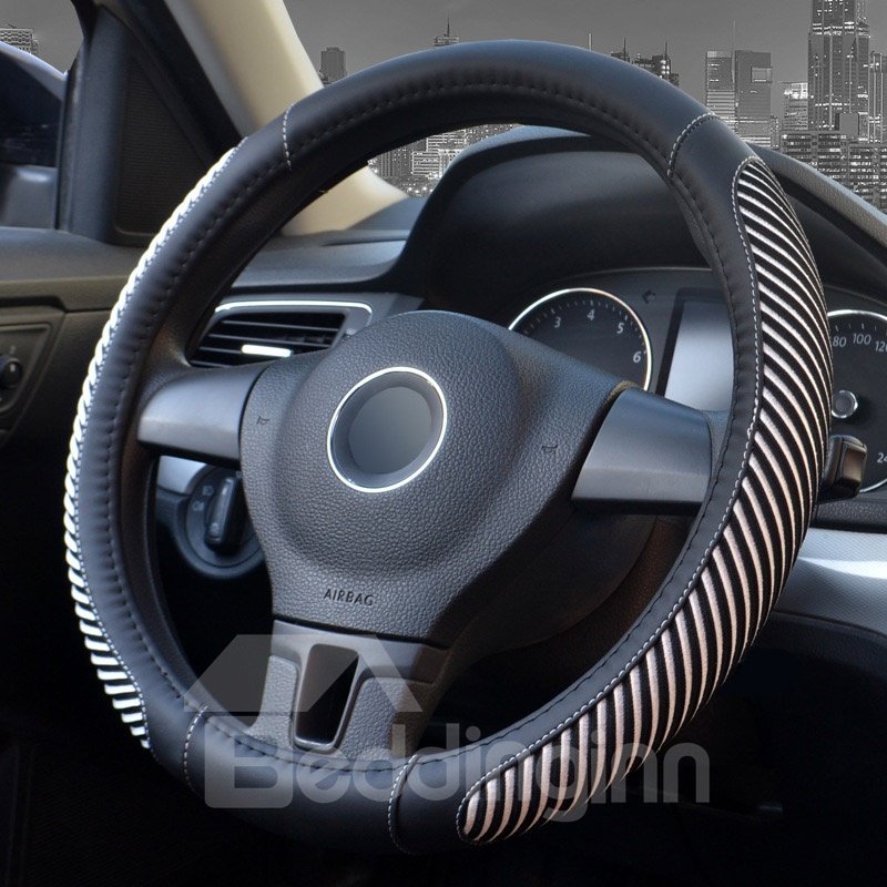 Pinstripe Design Ice Silk Sewing Non-Slip Breathable And Comfortable PVC Leather Steering Wheel Cover