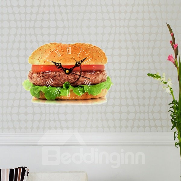 Reloj de pared adhesivo 3D con diseño de hamburguesa que hace agua la boca