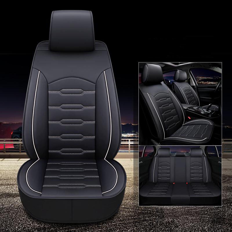 Leather Seat Covers Full Set Faux Leather Front Seat Covers and Back Seat Cover for Cars Universal Fit for Auto Truck Van and SUV