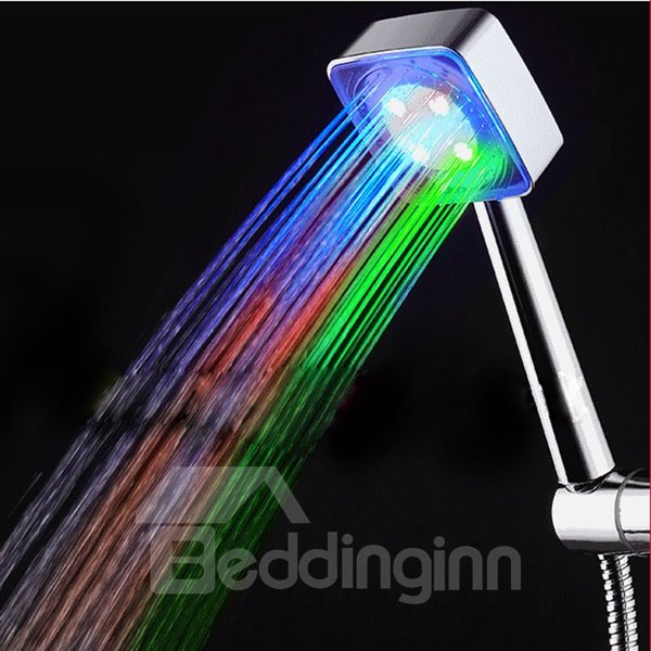 Quadratischer, an der Wand montierter LED-Duschkopf mit mehrfarbigem 7-Farben-Wechselwasser-Glühlicht 