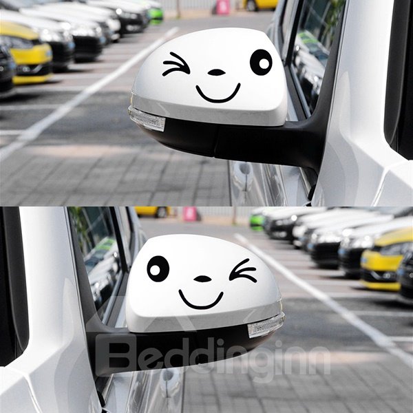 Bright Smiling Face with Winking Eyes Car Rear Mirrors Stickers