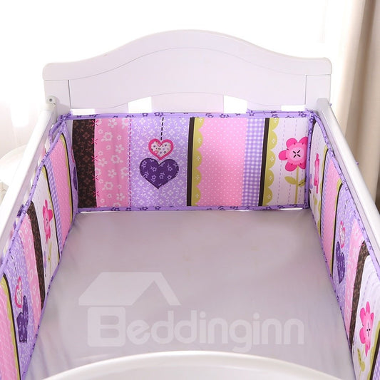 Blumen- und Herzdruck, lila, 4 Stoßstangen für Babybetten