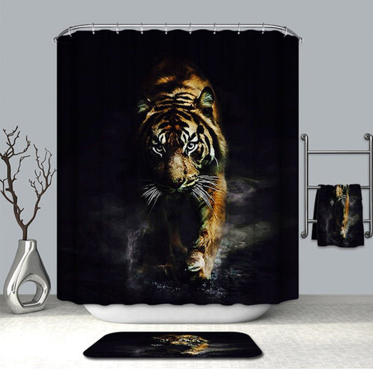 Tiger 3D Animal Shower Curtain Decorative Black Bath Shower Curtains for Bathroom Partition Curtain Durable Waterproof Mildew Proof