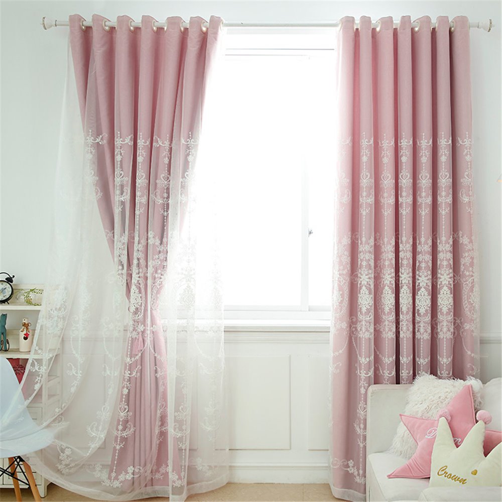 Solid Color Elegant Embroidered Ready Made Curtain Sets for Living Room