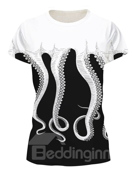 Claw Octopus Weiches, bequemes Rundhals-T-Shirt mit 3D-Bemalung