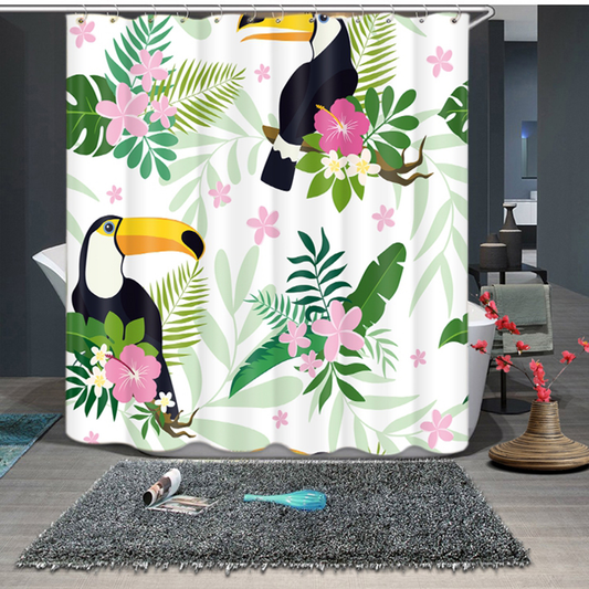 Botanical Toco Toucan Bird Printed Bathroom Decorative Shower Curtain with Hooks, 72 x 72 Inches