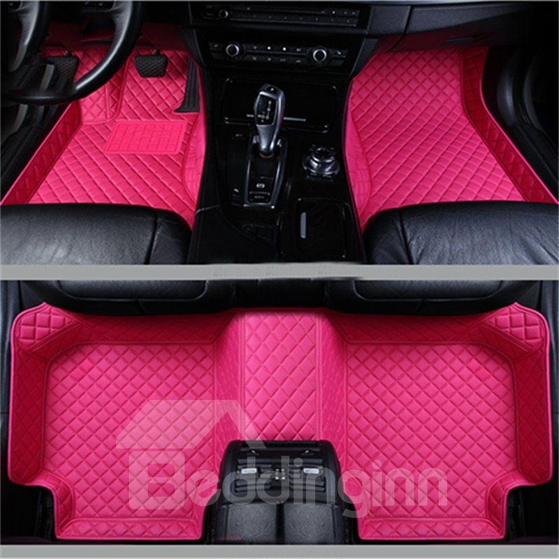 Durable Leather Grid Line Design Bright-coloured Durable Custom Fit Car Floor Mats Anti-skid Wear-resistant Dirt-resistant Durable And Breathable