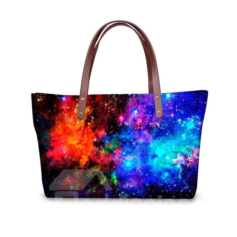 Galaxy Blue Red Color Mixed Waterproof Sturdy 3D Printed for Women Girls Shoulder HandBags