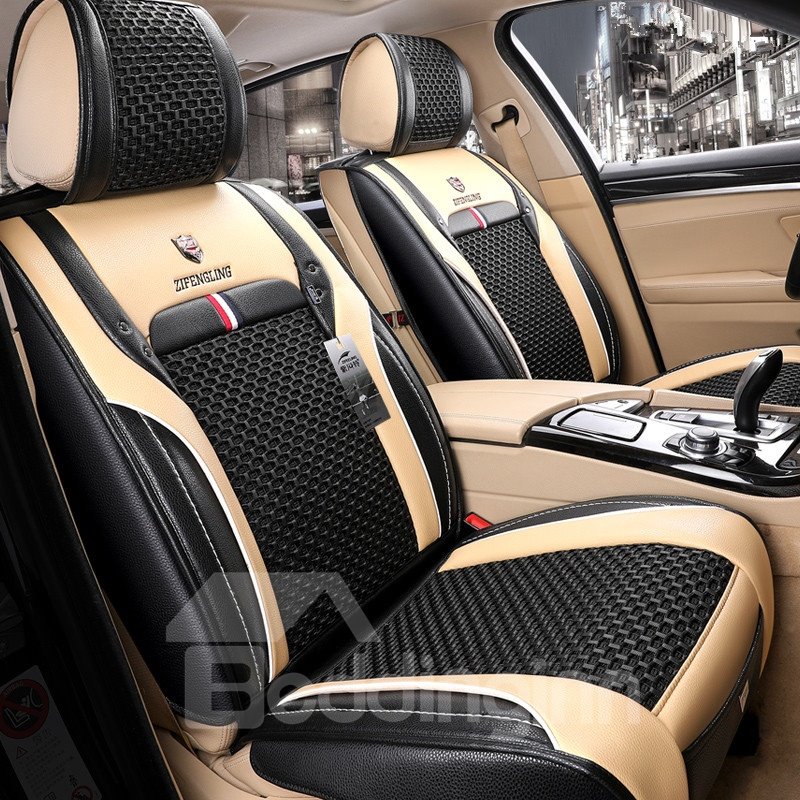 Car Seat Covers Full Set Durable Leather Material Front and Rear Split Bench Protection, Easy Install Universal Fit Accessories for Auto Truck Van SUV