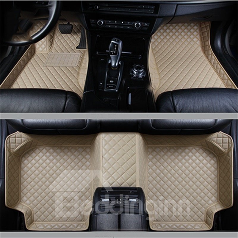 Durable Leather Grid Line Design Bright-coloured Durable Custom Fit Car Floor Mats Anti-skid Wear-resistant Dirt-resistant Durable And Breathable