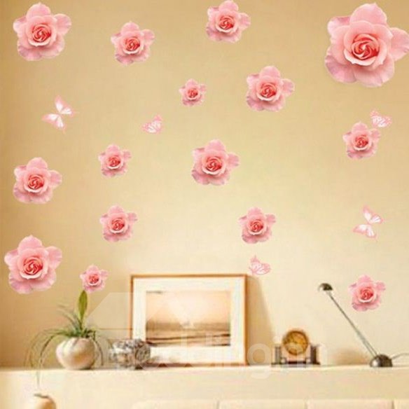 Pegatinas de pared con patrón de mariposas y rosas rosadas de estilo simple y elegante 
