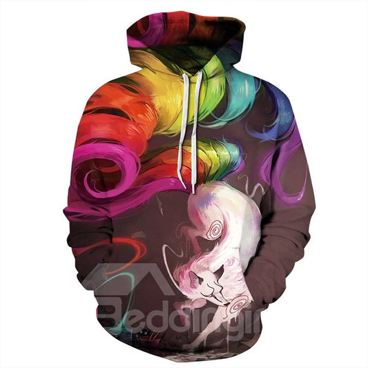 Fox Colorful Tails Long Sleeve 3D Pattern Hoodie