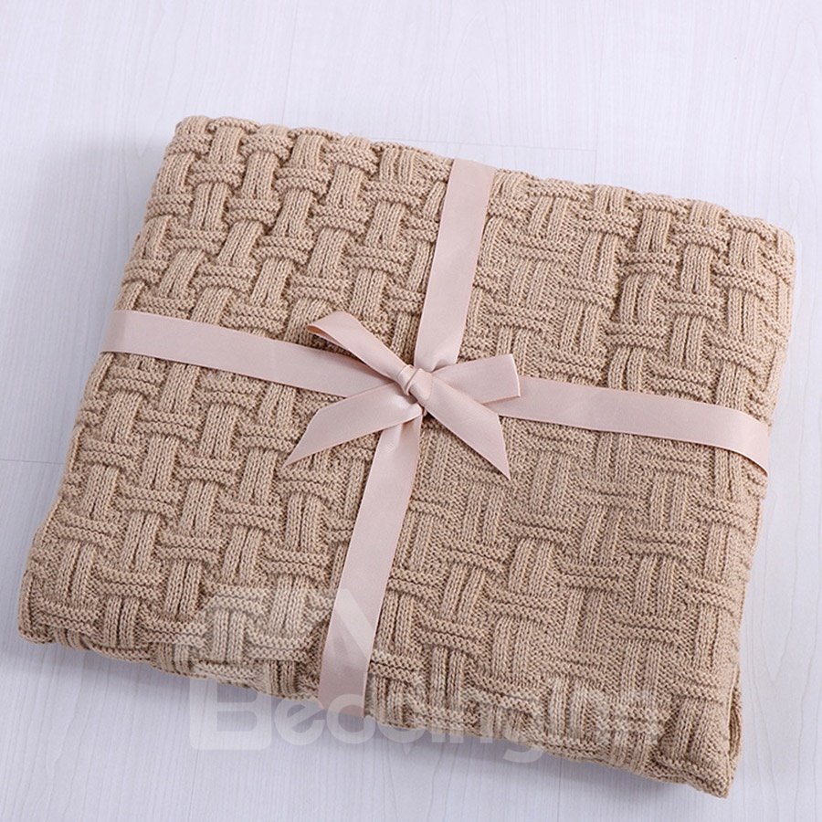 Knitting Technics Cotton Material Rectangle Shape Plain Pattern Thread Blanket