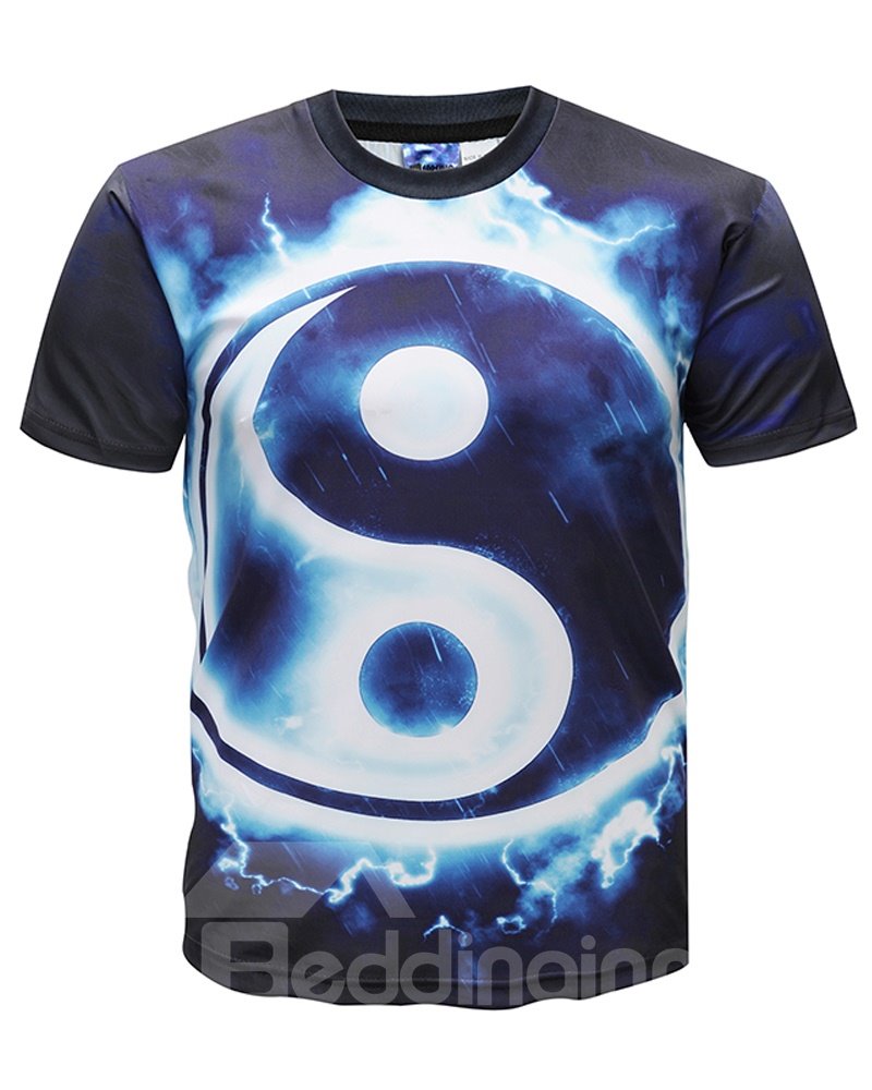 Herren-T-Shirt mit Rundhalsausschnitt, 3D-Grafik, Taiji-Druck, kurzärmelig, modisches T-Shirt