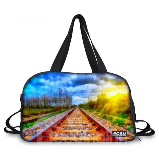 Bolsa de viaje pintada en 3D con patrón de paisaje de ferrocarril bonito