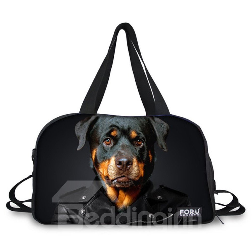 Dog with Clothes Nylon Large Capacity Shoulder Black 3D Travel Bags