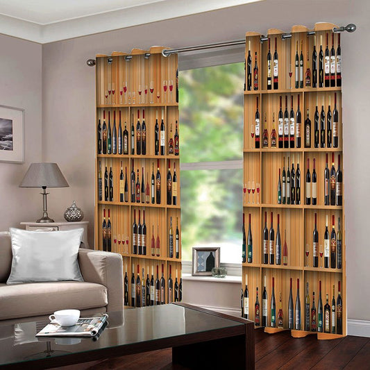 Creative 3D Wine Cabinet Print Blackout Polyester Curtains No Pilling No Fading and No off-lining 80% Shading Rate and UV Rays