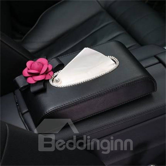 Top Grade Leather Accompany With A Vivid Camellia Car Tissue Box