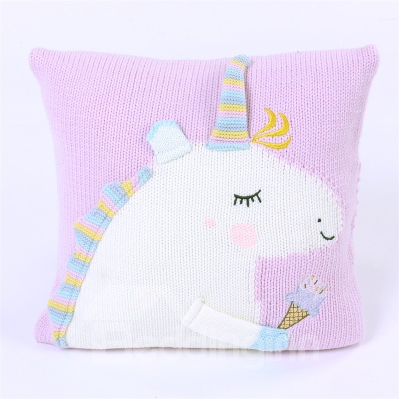 13.8*13.8in 4 Color Knit Acrylic Fibers Funny Kids Unicorn Soft Throw Pillow