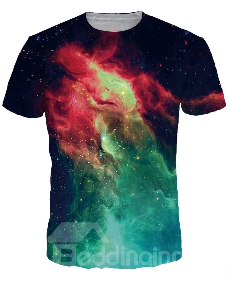 Spezielles Rundhals-T-Shirt mit kreativem Galaxienmuster und 3D-Bemalung