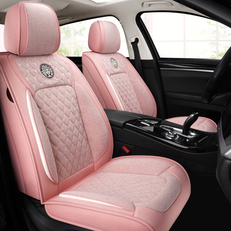 Cloth Car Seat Cover Synthetic Linen Fabric Waterproof Washable Breathable Seat Cushion Front and Rear Full Set Universal Fit for Sedan SUV Truck