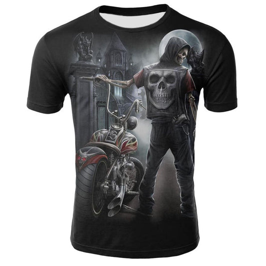 Herren-T-Shirt mit 3D-Druck, Totenkopf-Motiv, Schwarz, kreativ, lässig, Paar-Outfit, Unisex, kurzärmelig, Rundhalsausschnitt, lockere T-Shirts 