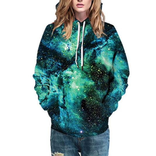 3D-gedruckter grüner Galaxie-Herren-Kapuzenpullover, Paar-Outfit, Unisex-Pullover, Hoodies, modisch, langärmelig, lockeres Sweatshirt, Sportbekleidung 