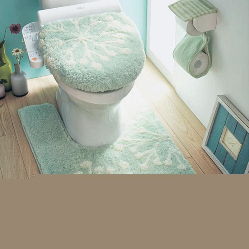 100% Cotton Snow Pattern Green 3-Pieces Toilet Seat Cover Sets