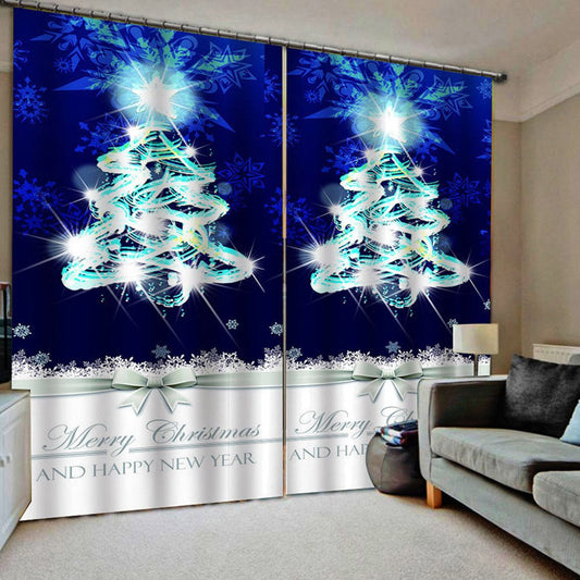 Cortinas de ventana impresas en 3D de Navidad, poliéster azul, decoración de celebración, opacas, personalizadas, 2 paneles, cortinas para sala de estar, dormitorio, sin pelusas, sin decoloración, sin forro 