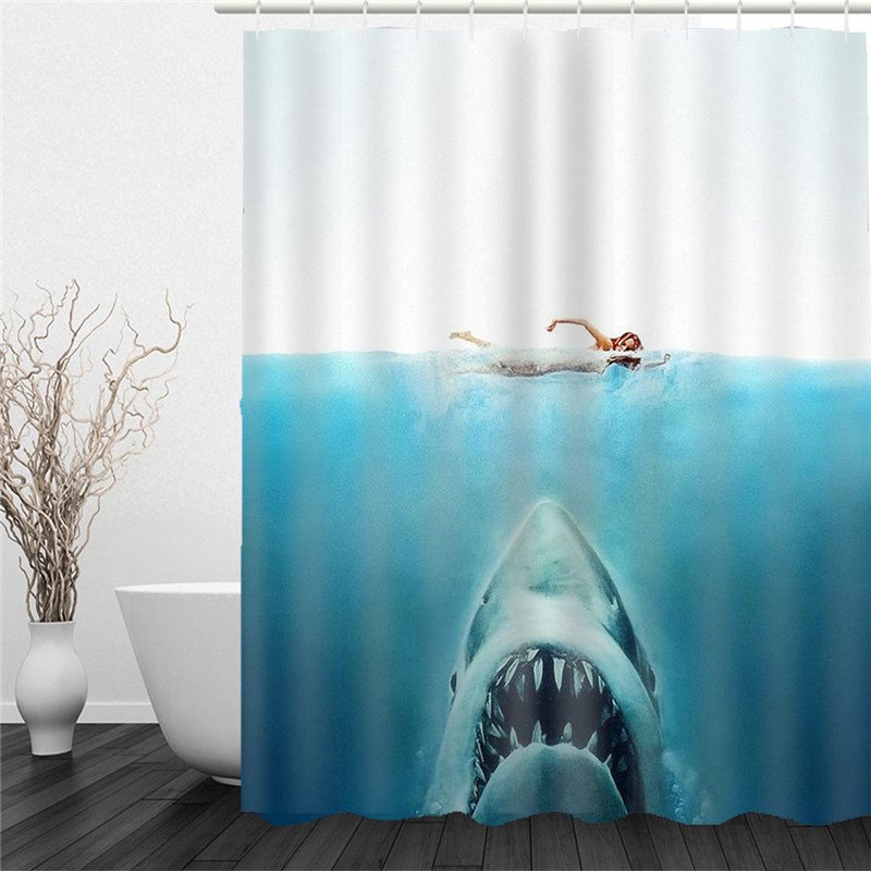 3D Blue Ocean and Shark Shower Curtain Bathroom Partition Curtain Durable Waterproof Mildew Proof Polyester 4 Size