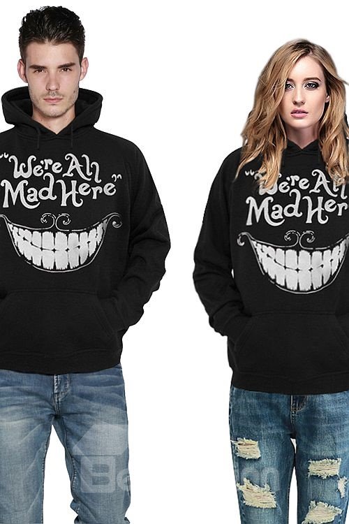 Sudadera con capucha pintada en 3D con patrón de dientes grandes de manga larga