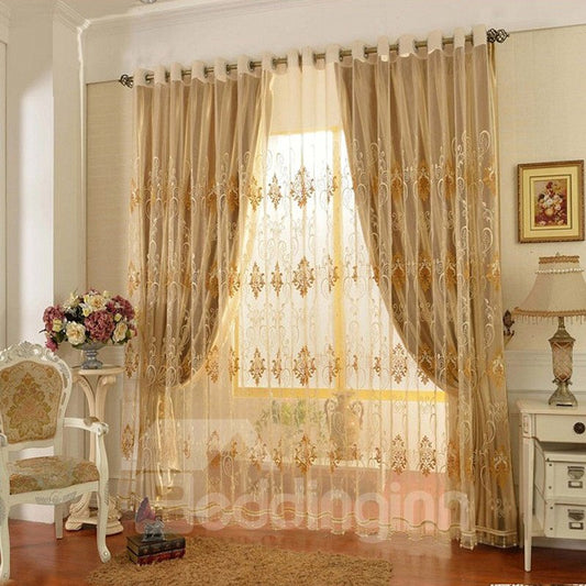 Shading and Sheer Sewing Together Embroidery Floral Curtain Sheer Sets