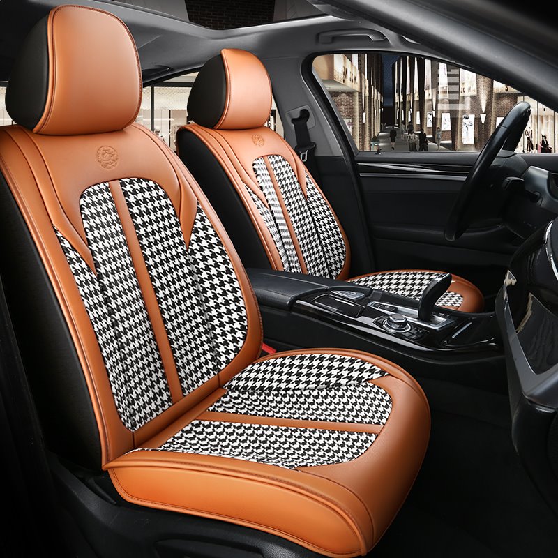Combination of Durable Leather and Wear-resistant and Breathable Ice Silk Material Suitable for Most 5-seater Cars or Pickup Trucks Universal Fit Seat Covers