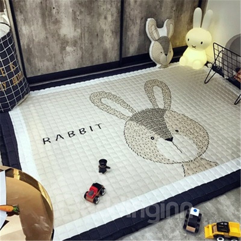 Rabbit Pattern Rectangular Polyester Baby Play Floor Mat/Crawling Pad