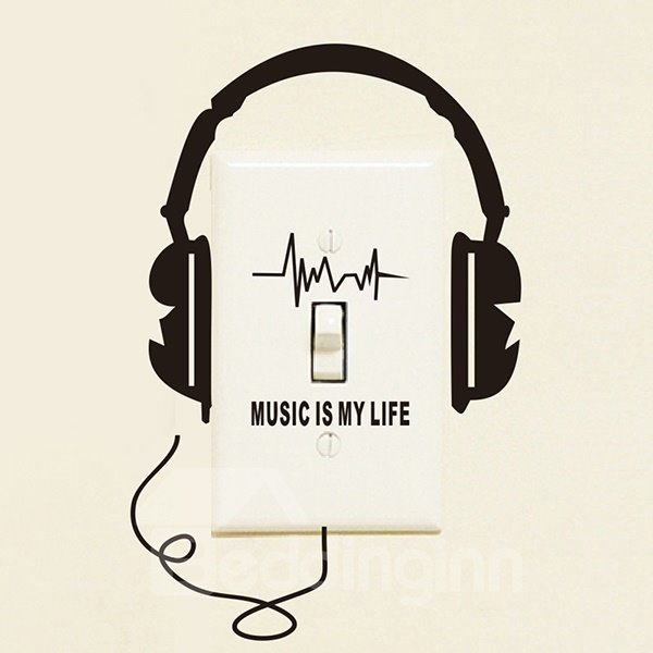 Abnehmbarer Schalter-Wandaufkleber „Creative Headphone Music is My Life“. 