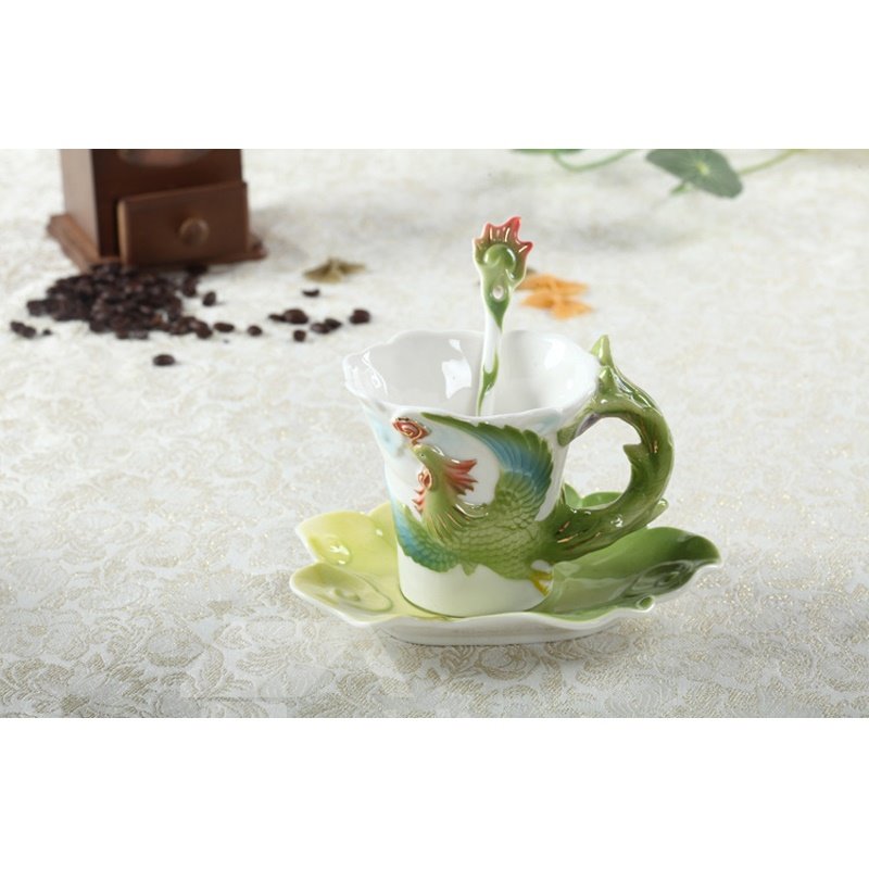 Taza de café de cerámica preciosa con diseño Phoenix de estilo creativo y moderno
