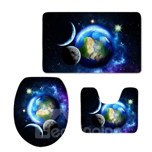 Planet Pattern 3-Piece Flannel PVC Soft Water-Absorption Anti-slid Toilet Seat Covers