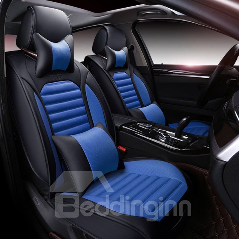 Black With Blue Color Mixing Sport Style Design Universal Five Car Seat Cover