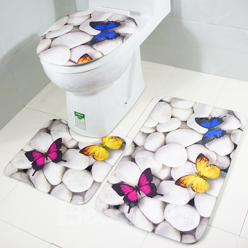 Butterfly on Pebbles?3-Piece Toilet Seat Cover