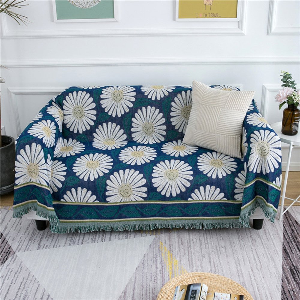 Sunflower Pattern Boho Sofa Couch Throw Blanket Slipcover Bed Recliner Chair Throws Sofa Cover Colorful Chenille Woven Bohemian Decor Large/Oversized