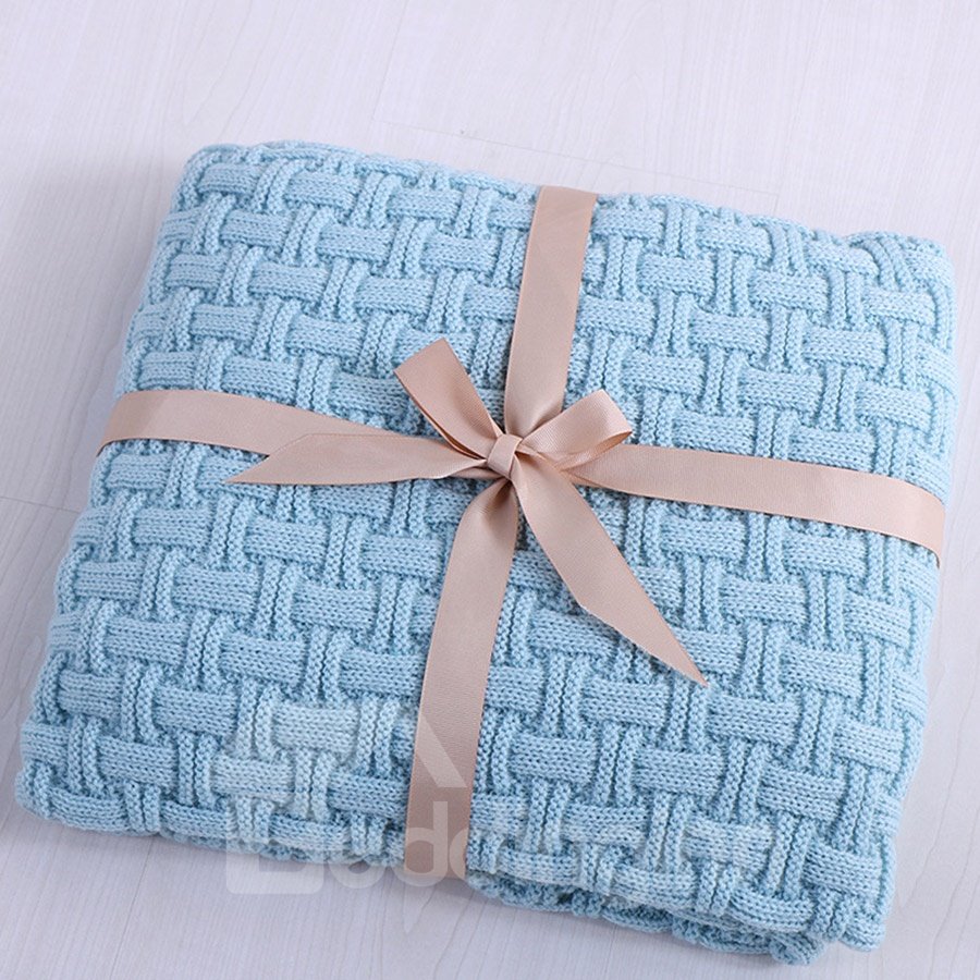 Knitting Technics Cotton Material Rectangle Shape Plain Pattern Thread Blanket