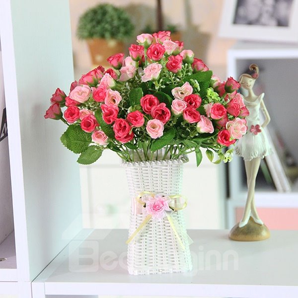 Preciosa decoración de mesa, flores artificiales, conjuntos de flores de capullo de rosa