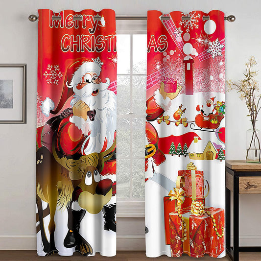 Cortinas rojas navideñas con estampado 3D de Papá Noel, cortinas opacas de poliéster personalizadas para sala de estar y dormitorio 