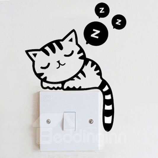 Etiqueta engomada desprendible de la pared del interruptor de luz del gatito dormitando adorable 