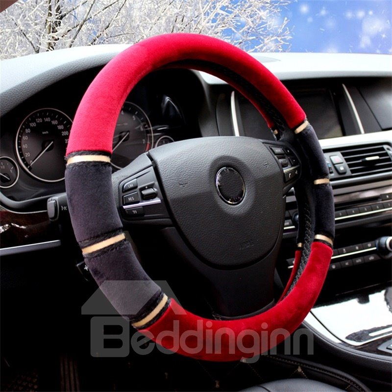 Sports Style Super Soft Dual Colored Plaid Suede Steering Wheel Cover