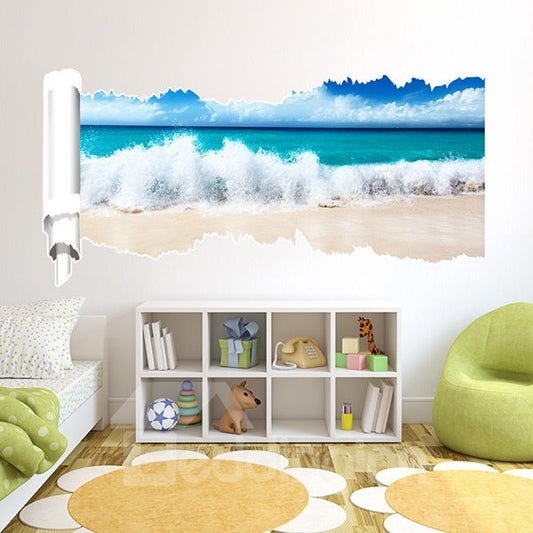 Leisurely Fresh Blue Sky and Sea Wave Pattern 3D Wall Stickers