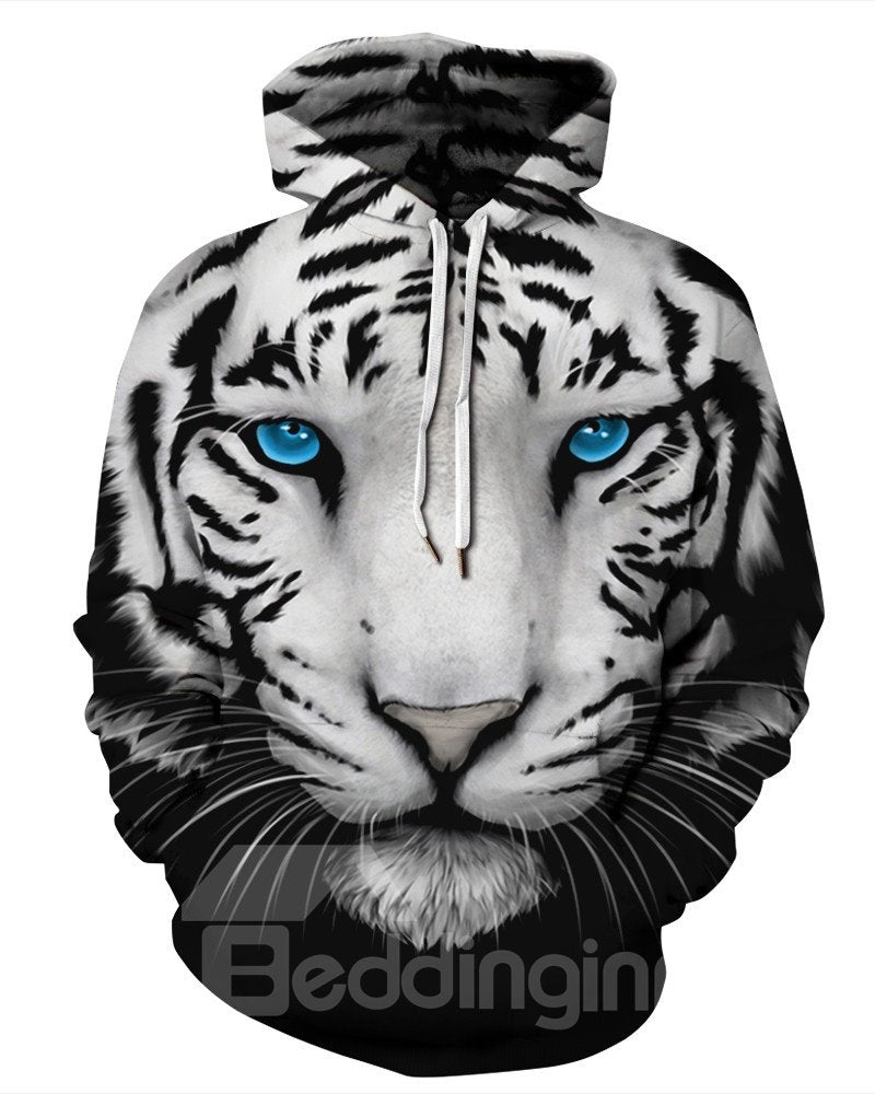Sudadera con capucha pintada en 3D con bolsillo de canguro y modelo suelto de tigre fresco