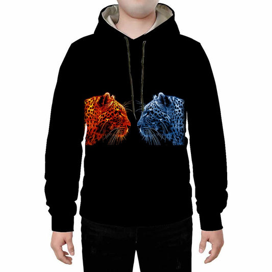 3D Red and Blue Leopards Printed Hoodie Sweatshirts Sweatpants Tracksuits Streetwear Sets Casual Print Spring Fall Winter Men's Outfit
